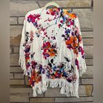 Umgee  LuLu Floral Kimono Fringe Boho Cream colorful medium Photo 3