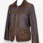 Chico's 90s Vintage Brown Suede Leather Nylon Full Zip Utility Jacket Size Medium Photo 0