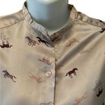 VTG John Meyer Horse Print Silky Feel Taupe Blouse Sz 6 Horses Zebra Safari LS Tan Photo 2
