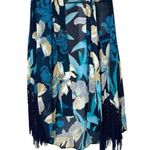ZARA  Navy Blue &‎ Blue Floral Print Fringe Cardigan Kimono Size L Photo 0