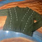 Bongo Green Cable knit Sweater Pearl Embellished size medium Photo 0