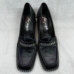 Free People Hayden Black Leather Heeled Loafers Chain Accent Size 41 US 10 Photo 1