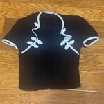 Black Embroidered Short Sleeve Crop Top Photo 2
