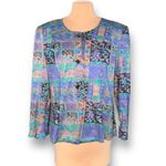 Vintage Pastel Patchwork Floral Blouse XL Cobalt Blue Rayon Top New Eclectic Purple Photo 9
