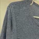 Chico's Women's Top 2 L Sm Blue Metallic Knit Asymmetric Hem Stretch casual work Photo 4