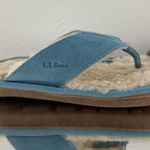 L.L.Bean Womens Light Blue Suede Leather Wicked Good Shearling Lined Flip Flops Photo 2