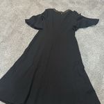 Donna Karan  black dress with bell short sleeves and metal detail neck size‎ M Photo 4