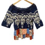 John Mark  Boho Crochet Embroidered Tiered Patchwork Top L Hippie Festival Photo 0