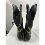Womans Pullon Midcalf Cowgirl Boots 9 Black Gold Heel Stitching NWOT Photo 3