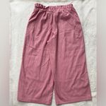 EXPRESS  Pink Faux Leather, Elastic Waist Band, Wide Leg, Cropped Pants. Photo 1
