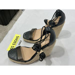 Shoedazzle Womans  Aerith Size 7.5 Strappy Espadrille Wedge Sandals Black Photo 2