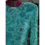 Laundry by Shelli Segal dress formal beaded 100% silk swing skirt shoulder pads blue Photo 3