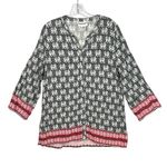 Serengeti Womens XL Elephant Print V Neck Tunic Top Rayon Made In India Boho Black Photo 0