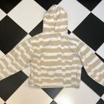 Obey Signal Polar Fleece Cropped Sweatshirt Striped Cream & Tan Hoodie Sherpa S Photo 4