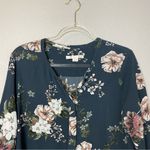 C & E Navy Slate Floral Textured Structured Blouse Size L Photo 1