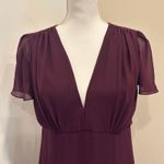 Joanna August Plum Chiffon Flutter Sleeve Maxi Bridesmaid Wedding Guest Dress Photo 4