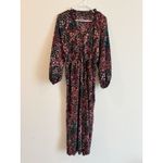 ZARA  Black Floral Print Long Sleeve Wide Leg Jumpsuit Smocked Waist Size Small Photo 1