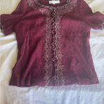 Elegant Burgundy Lace Trim Top Red Photo 2