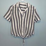 Nordstrom BLDWN shirt! Tie front button up gray and white striped top size small! Photo 0