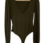 Lulus double lined forest green deep v bodysuit long sleeved women's size S Photo 0