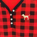PINK - Victoria's Secret Like New PINK Victoria’s Secret Buffalo Plaid Henley Waffle Thermal Sleep Top Photo 2