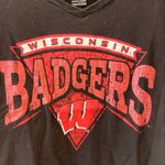 Retro University Wisconsin Badgers TShirt Vneck Black Red Fitted M Size M Photo 1