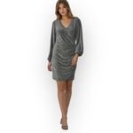 Maven West  Date Night Silver Metallic Shirred Dress W1940 Sz S Photo 2