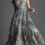 Mac Duggal 20294 Green Floral Embroidered Short Sleeve Gown Photo 0