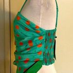 ZARA Women’s Green Polka Dot Spaghetti Top Asymmetrical Front Blouse Cami Top Photo 8