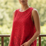 Alfani  Vibrant Red Sleeveless Lace Tank Top Photo 0