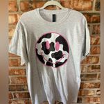Gildan  Gray Tee with Pink and Black cow print Smiley Photo 0
