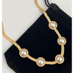 18K Gold Plated White Pearl Snake Herringbone Necklace Stainless Steel Womens Photo 1