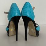 SCENE NEW  Platform Stiletto High Heels Y2K Snakeskin Aqua Blue w Black Size 7.5 Photo 4