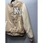 RSQ  Varsity Lettermen Jacket Women Size Small Beige-Taupe With Ivory Photo 3