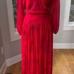 Calvin Klein  Red Chiffon Wrap Front Long Blouson Sleeve Boho Maxi Dress Size 10 Photo 1