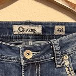 Charme Indigo Boot Cut Jeans Two Tone Raw Hem Distressed Embroidered Pockets 28 Blue Photo 1