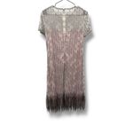 Elie Tahari  Beaded Fringe Dress Women's Size 10 Short Sleeve Sheer Overlay Photo 4