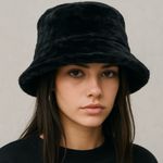 Black Faux Fur Bucket Hat Winter Soft Plush Fuzzy Warm Outerwear Unisex One Size Photo 0