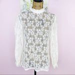 SheIn Coquette Sheer Lace Ruffle Mock Neck Long Sleeve Blouse Cream Small Photo 1