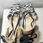 Coach Brittney Logo Black White Espadrille Wedge Sandal Size 10 Jacquard Tie Photo 4