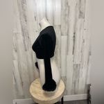 XS Black Velvet Zip Front Crop Top w/ Fur Cuff Sleeves | Long Sleeve Party Top Black Photo 2
