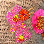 Floral Embellished Brown Woven Tote Bag beaded and bedazzled with floral accents Photo 5