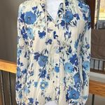 Yumi Kim  Sundown top blouse blue ivory floral Anthropologie tie neck NWT Photo 0