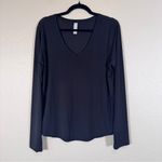 Zyia  Active Black Grey Micro Stripe V Neck Long Sleeve Tee Shirt Womens XL Top Photo 9