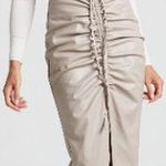 Showpo NWT . Laurenna Faux Leather Ruched Front Split Midi Skirt Stone Women US 2 Photo 0