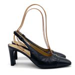 St. John Black Leather Slingback Heels Size 7 Made in Italy Square Toe Pumps VTG Photo 2