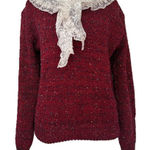 Vintage Lace Collar Sweater Size S Red Herman Geist Cottagecore Prairie 80s Photo 0