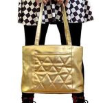 1990s BH Smith Gold Quilted Faux Leather Shoulder Bag Vintage Shopper Tote Purse Photo 0
