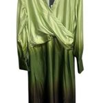 Worthington NWT  Satin Ombre Wrap Dress Midi Green Long Sleeve Career Party Sz Lg Photo 0