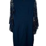 Adrianna Papell Blue Sequin Bat Wing Dress V-Neck Elegant Event Party Womens 6 Photo 7